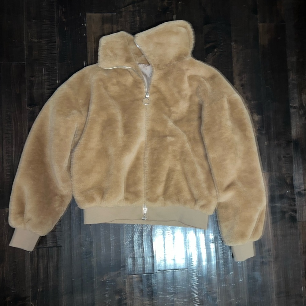 Brown Zip up Fur Coat